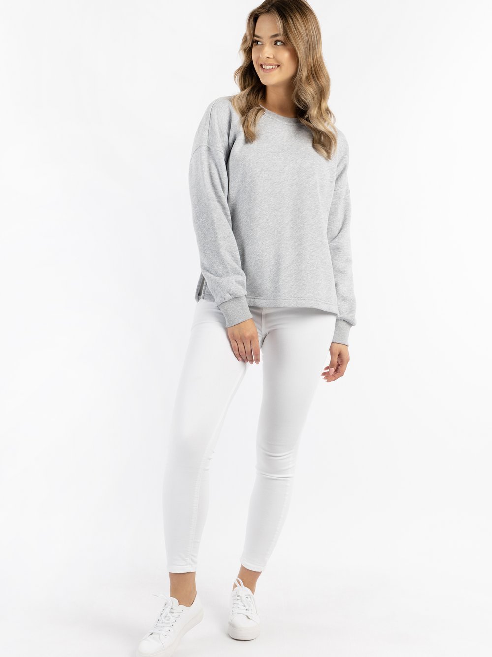 Dreimaster Oversize Sweatshirt Damen Baumwolle grau meliert, S