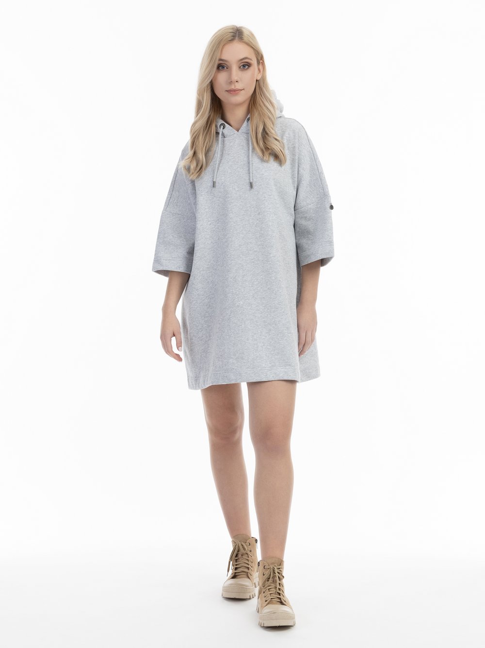 Dreimaster Oversize Sweatshirtkleid Damen Baumwolle grau meliert, L