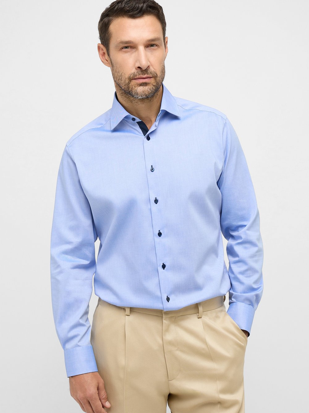 Thumbnail - Eterna Modern Fit Hemd Bügelfrei Herren Modern Fit Baumwolle Kentkragen blau, 41