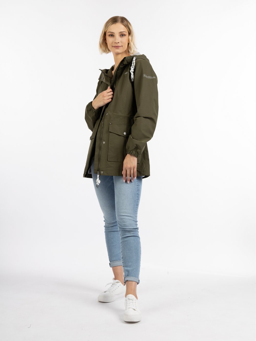 Schmuddelwedda Regenjacke Damen Baumwolle grün, M