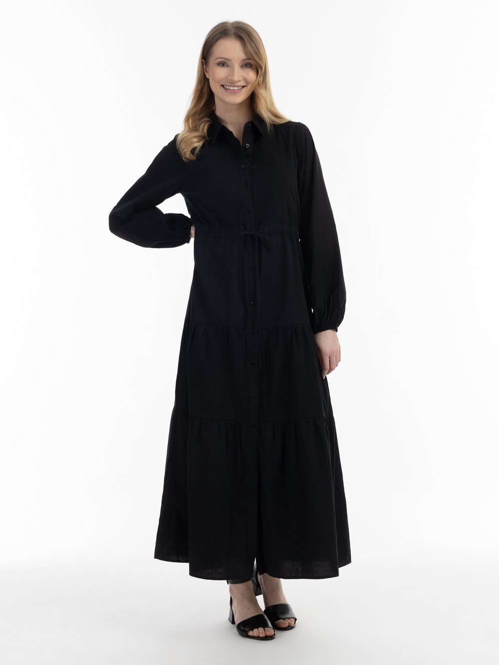 Usha Maxikleid aus Baumwolle Damen schwarz, XL