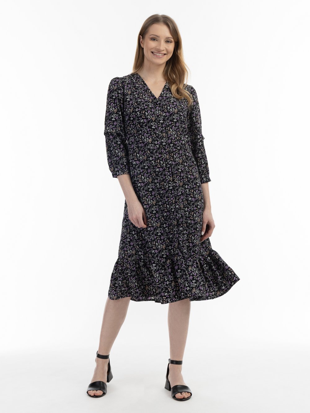 Usha Midikleid mit Blumenprint Damen schwarz gemustert, XXL