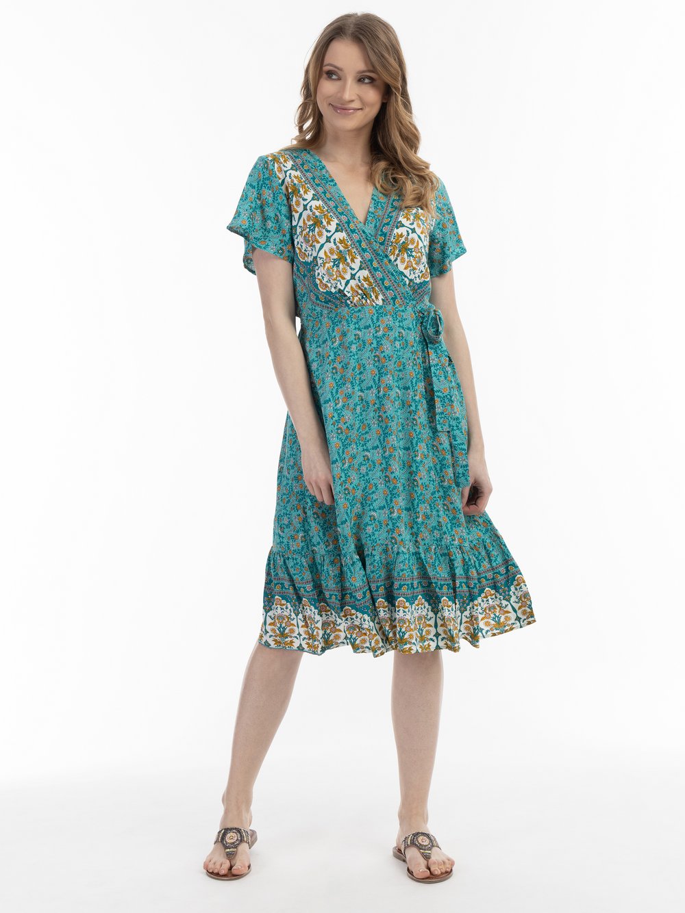 Usha Sommerkleid Damen Viskose blau gemustert, XL