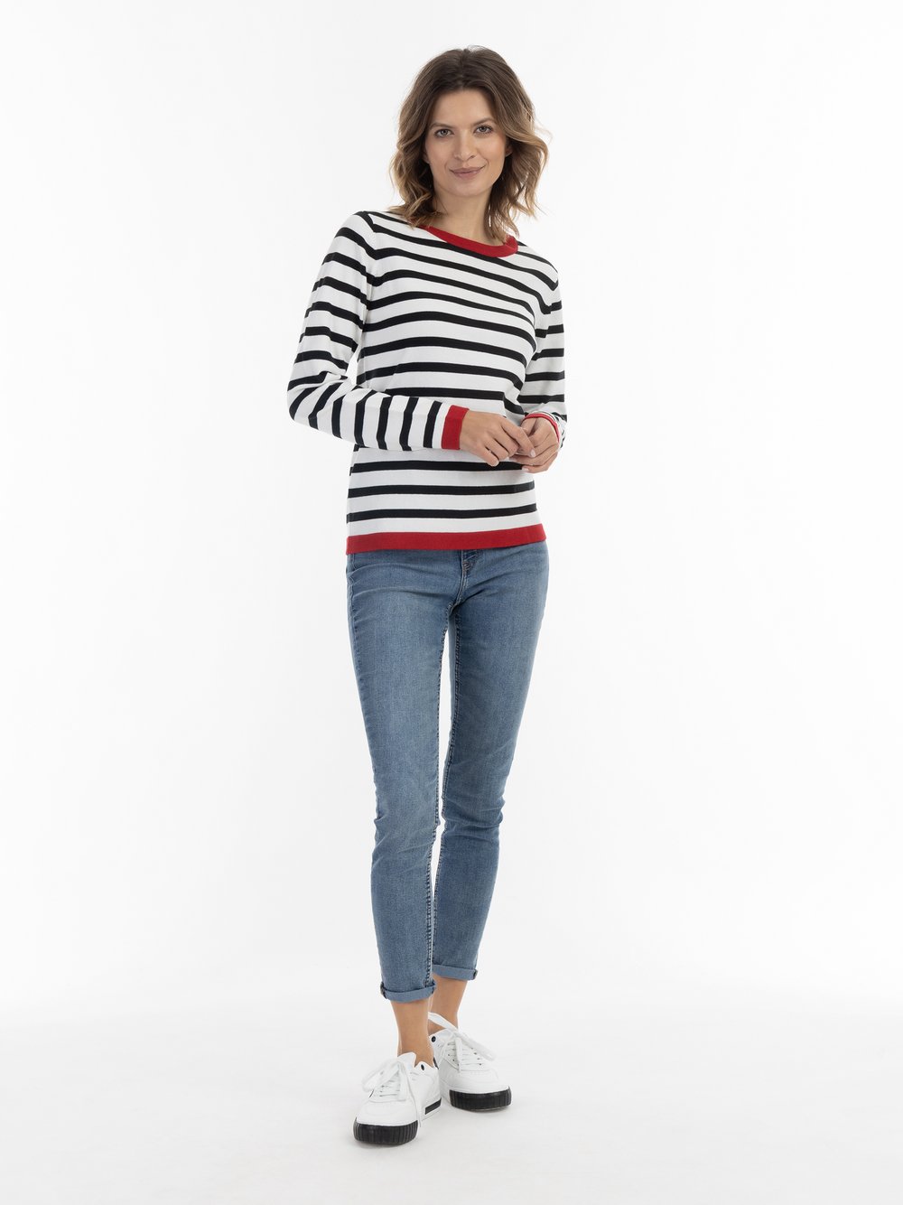 Usha Strick Pullover Damen Viskose weiß gestreift, L