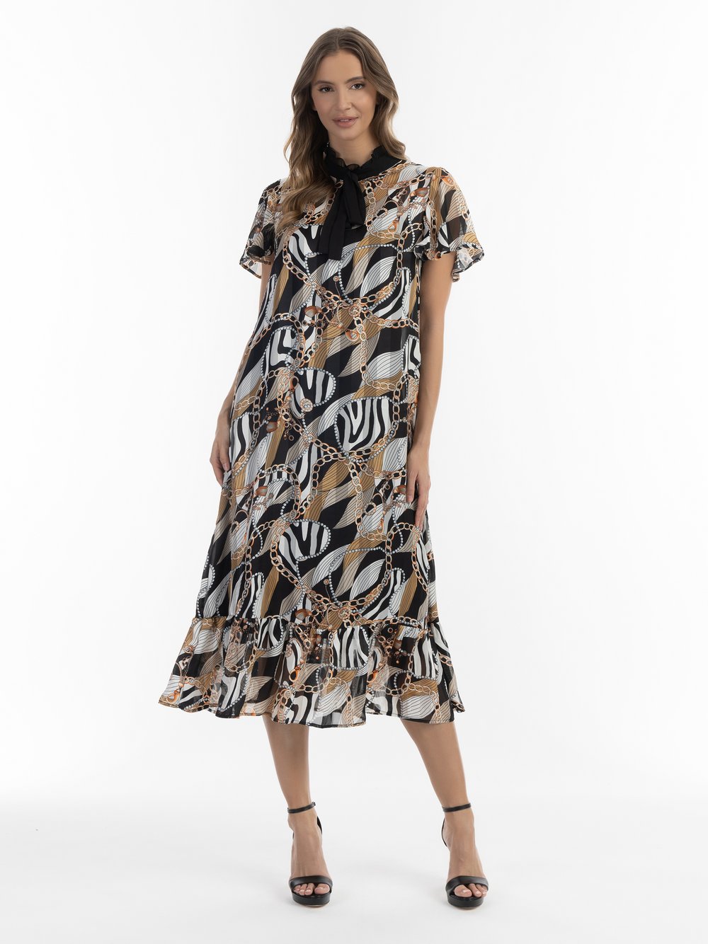 Faina Midikleid mit Allover-Print Damen schwarz gemustert, XS