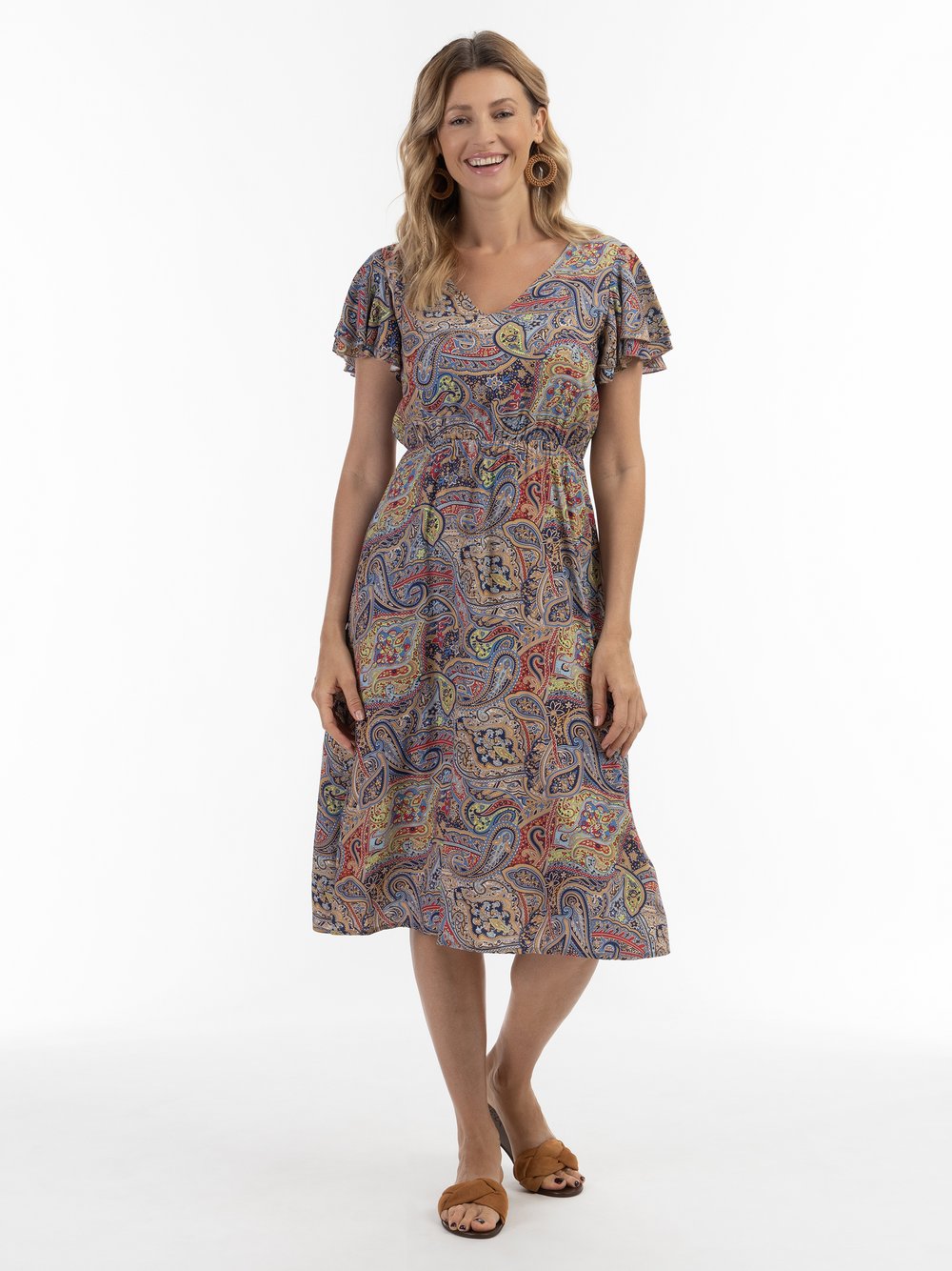 Usha Kleid mit Paisley-Print Damen Viskose blau gemustert, L