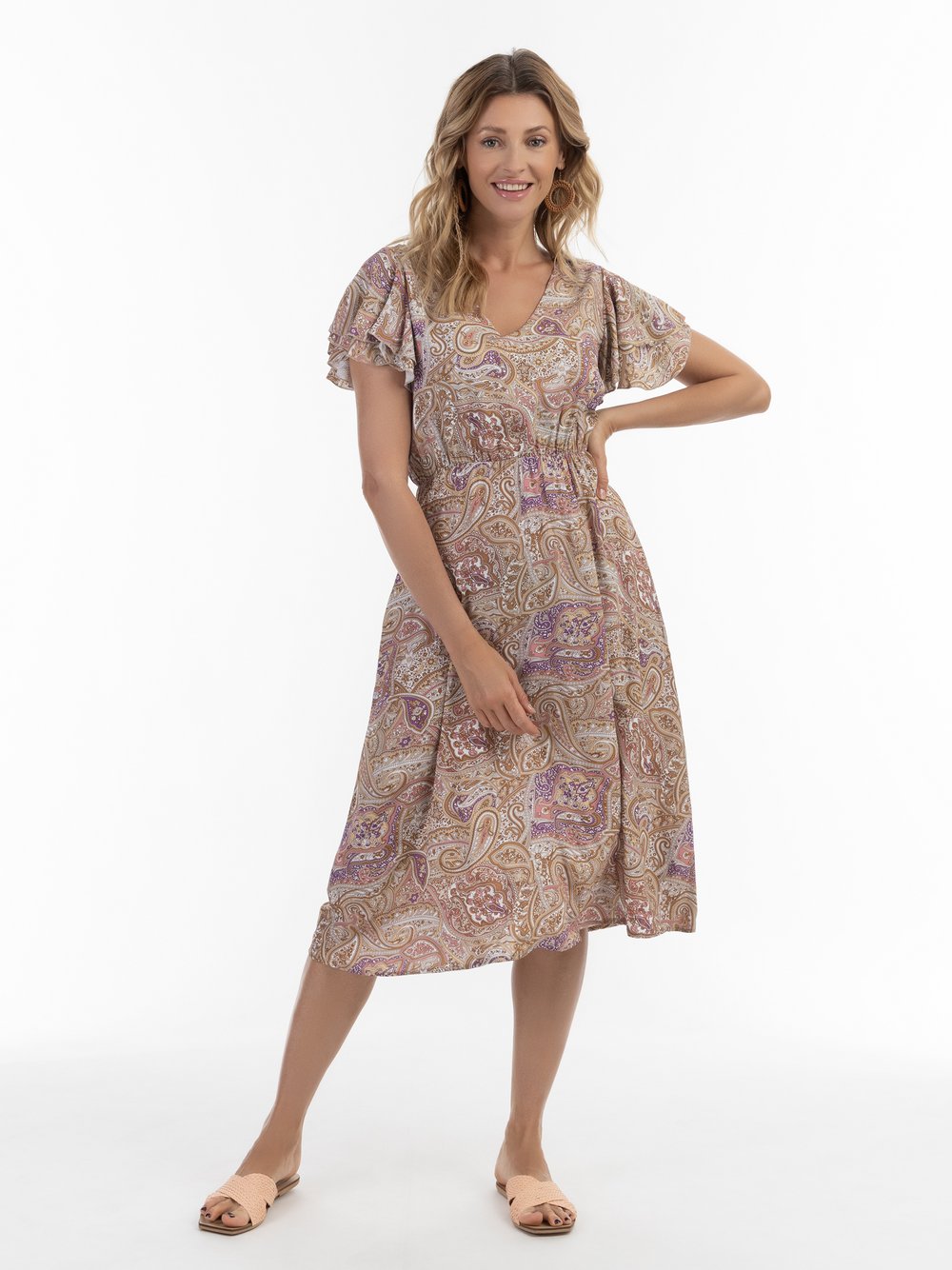 Usha Kleid mit Paisley-Print Damen Viskose lila gemustert, L