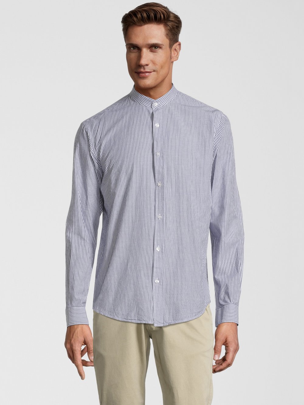 Thumbnail - Steffen Klein Hemd Herren Slim Fit Baumwolle blau gestreift, S