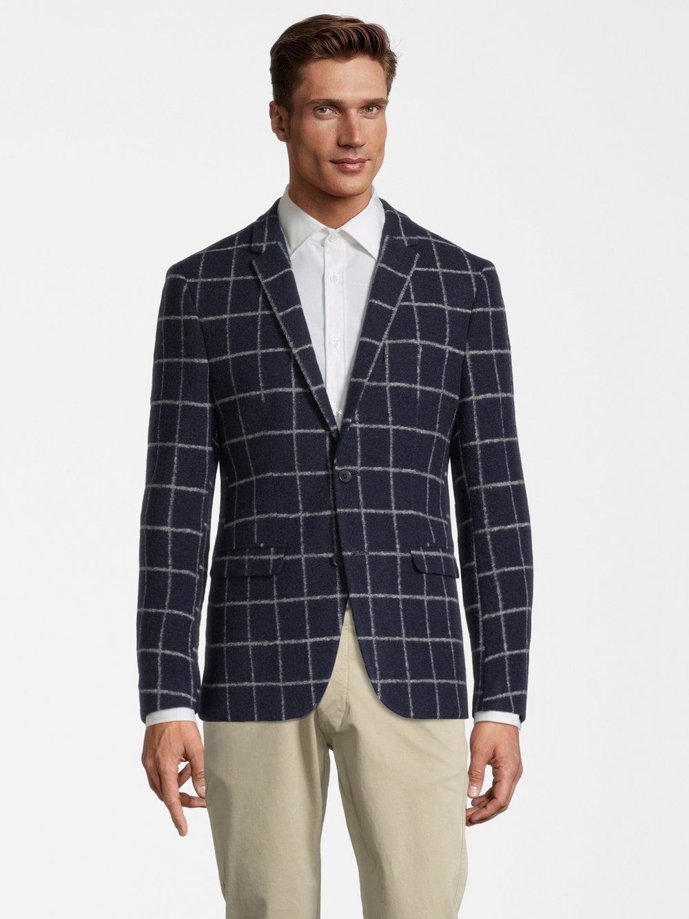 Steffen Klein Sakko Herren Regular Fit Wolle blau kariert, 54