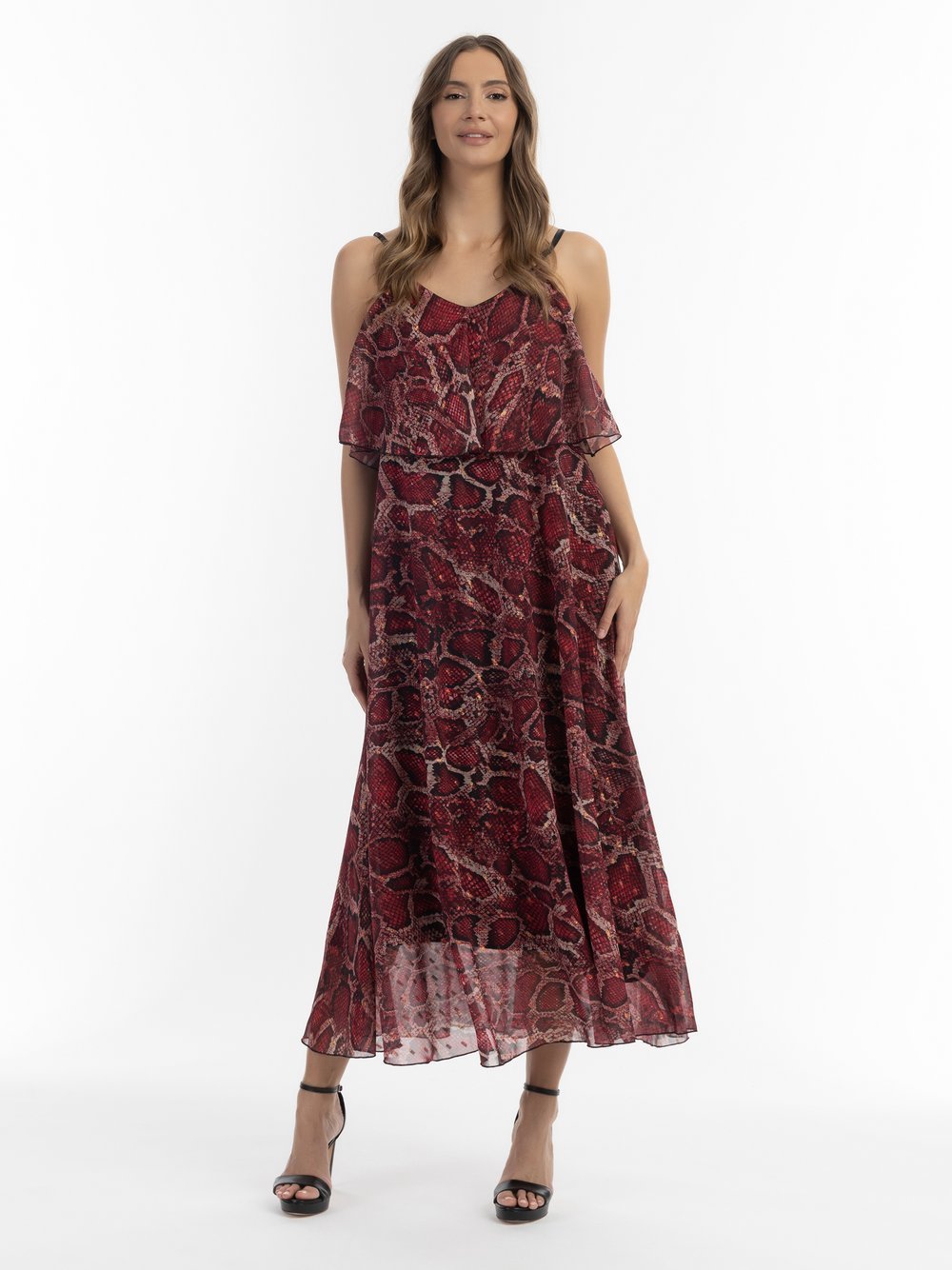 Faina Maxikleid mit Schlangenprint Damen rot gemustert, S