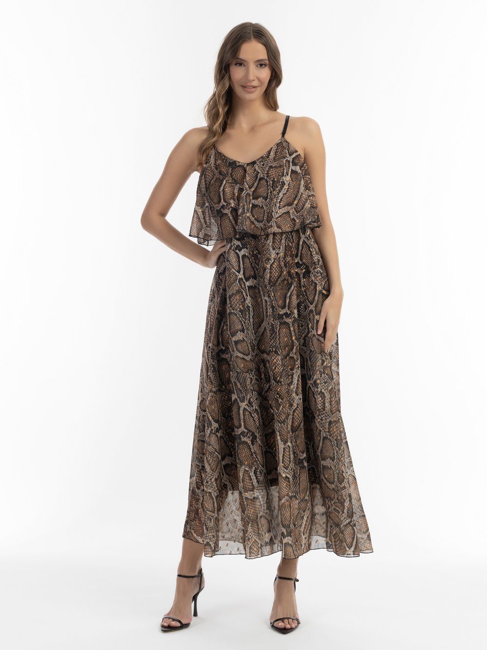 Faina Maxikleid mit Schlangenprint Damen beige gemustert, S