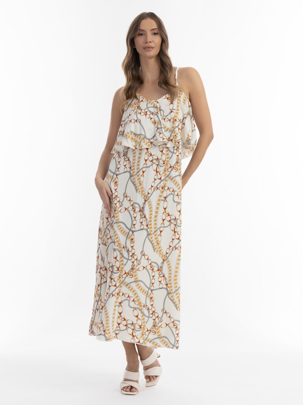 Faina Maxikleid mit Allover-Print Damen Viskose weiß gestreift, S