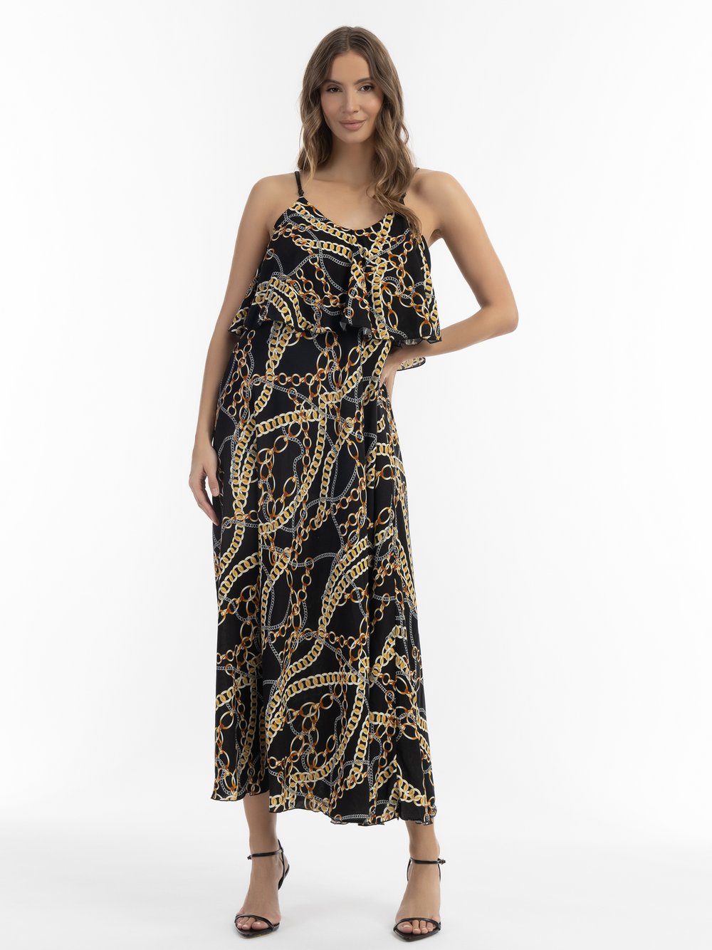 Faina Maxikleid mit Allover-Print Damen Viskose schwarz gestreift, M