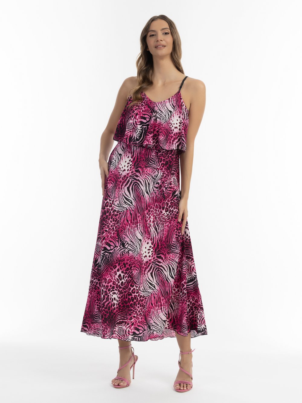 Faina Maxikleid mit Animal-Print Damen Viskose rosa gemustert, XS