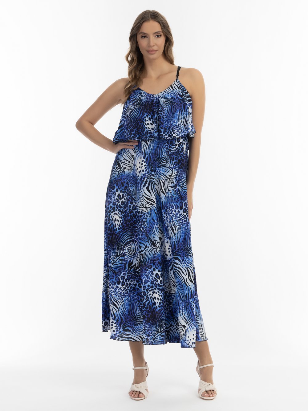 Faina Maxikleid mit Animal-Print Damen Viskose blau gemustert, XS