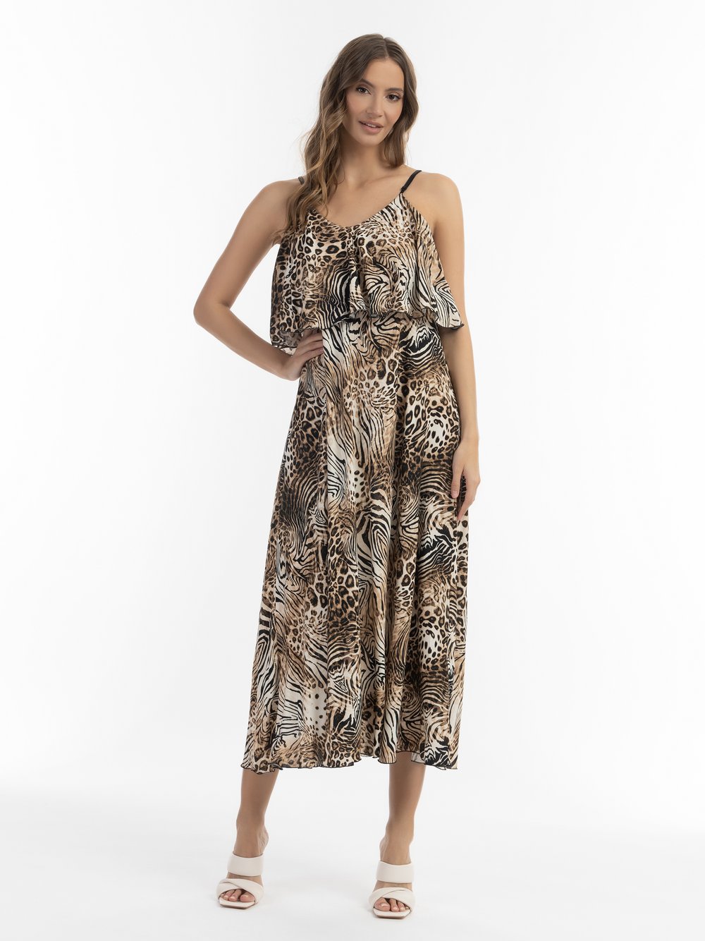 Faina Maxikleid mit Animal-Print Damen Viskose beige gemustert, S