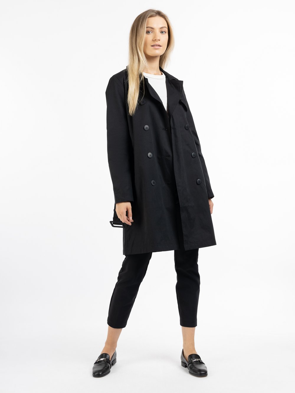 Dreimaster Klassischer Trenchcoat Damen schwarz, L