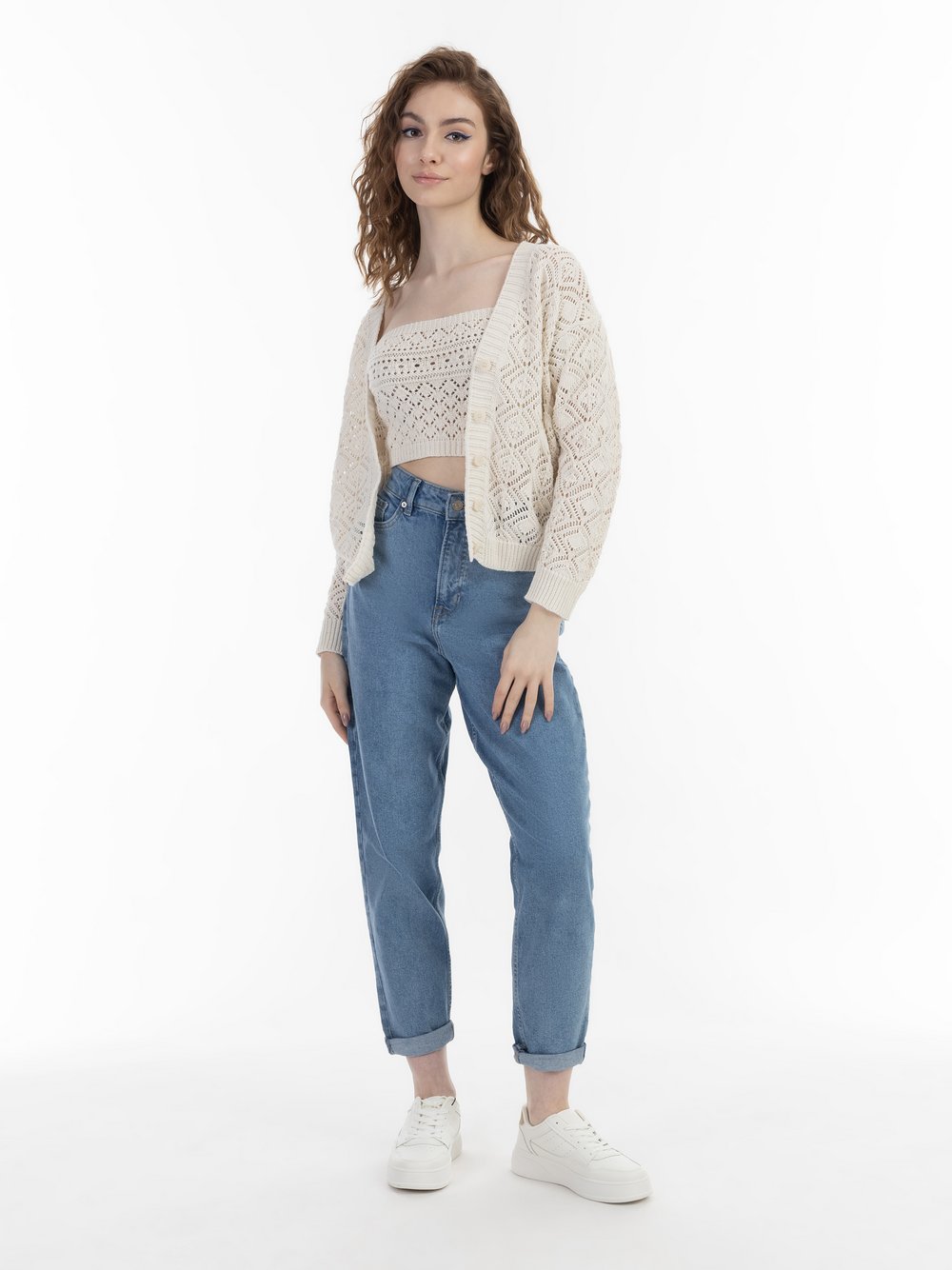 MyMo Strick Cardigan Damen Baumwolle weiß gemustert, L