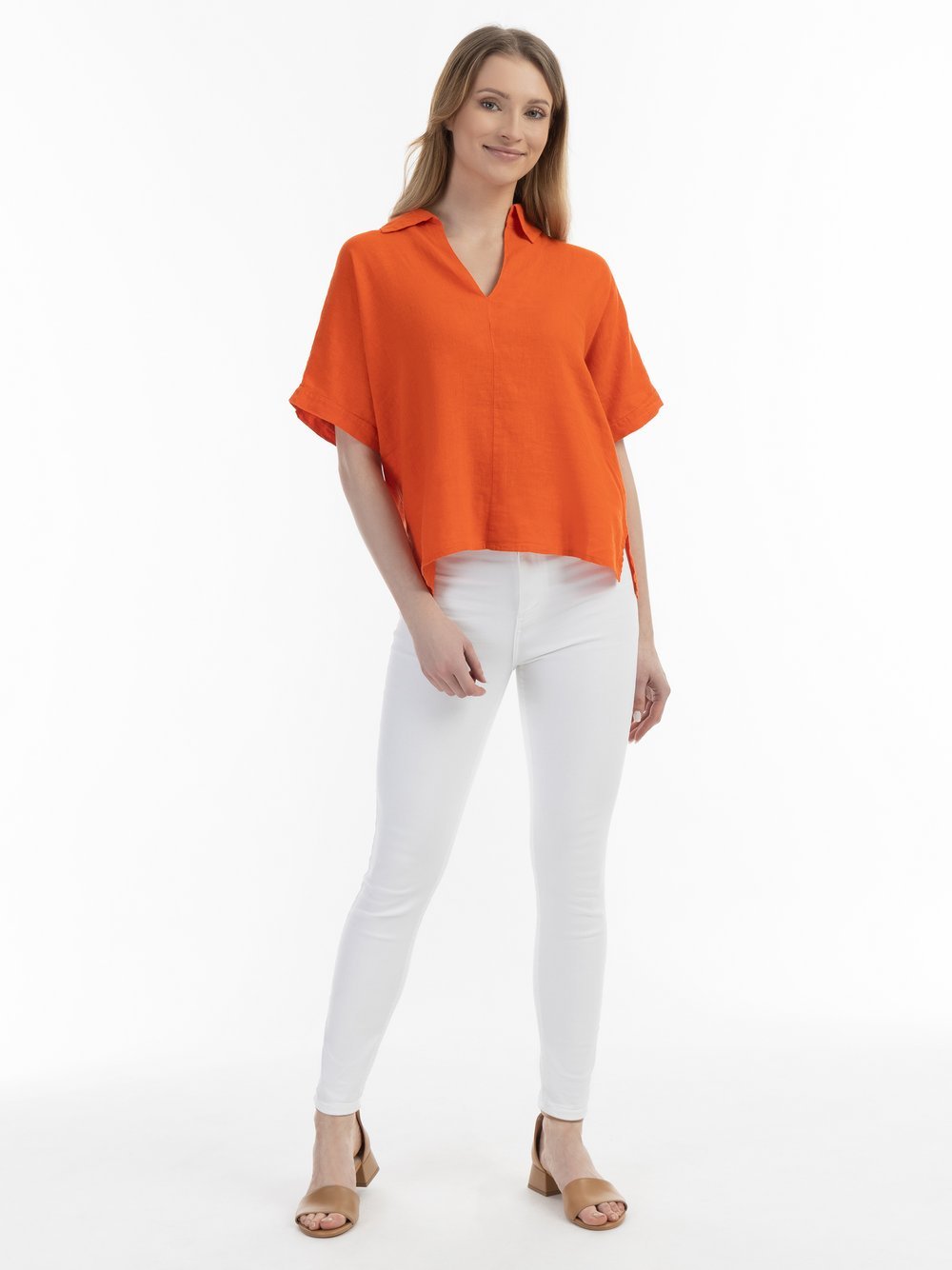 Usha Blusenshirt Damen Leinen orange, L