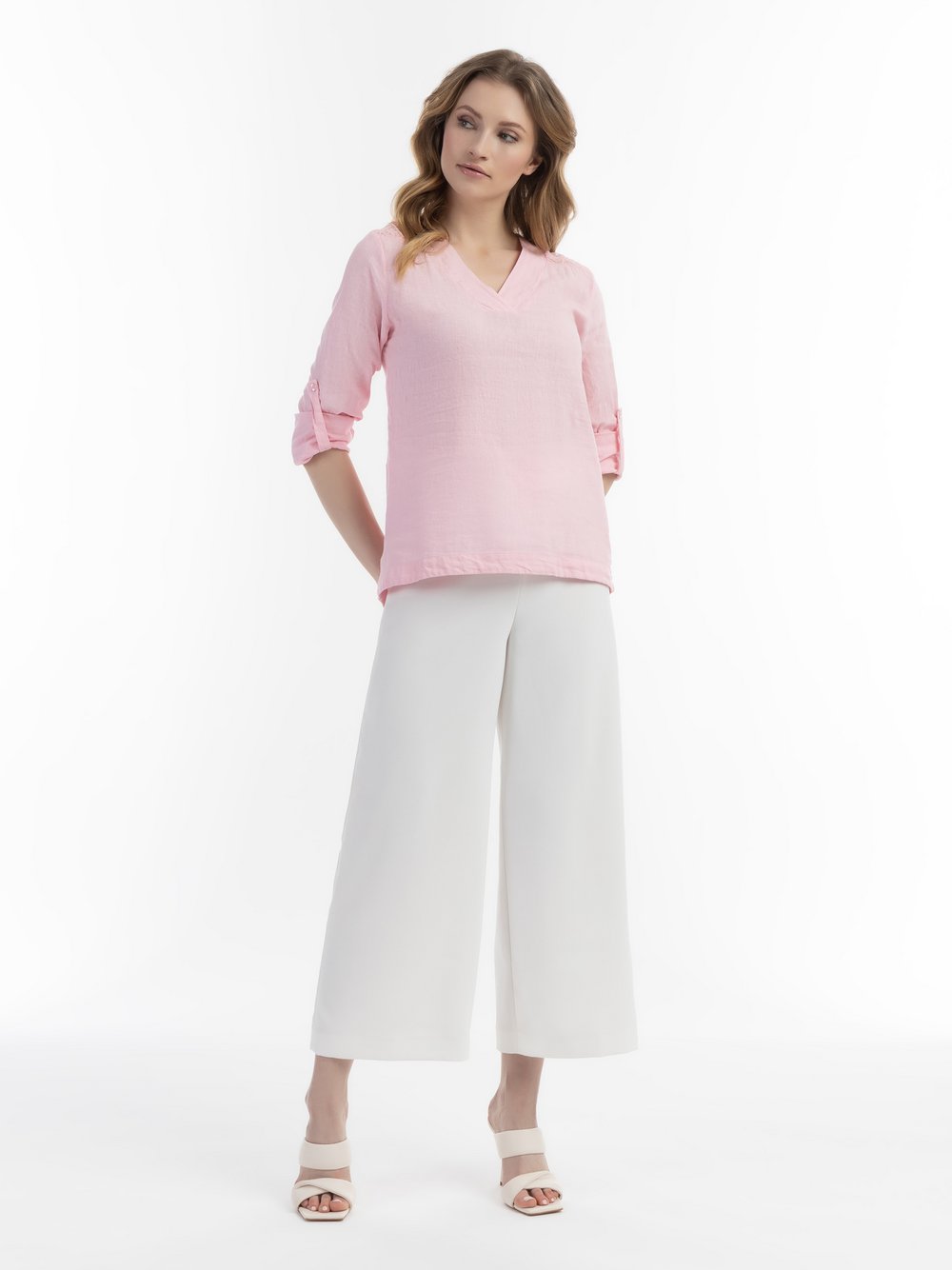 Usha Blusenshirt mit Spitze Damen Leinen rosa, XXL