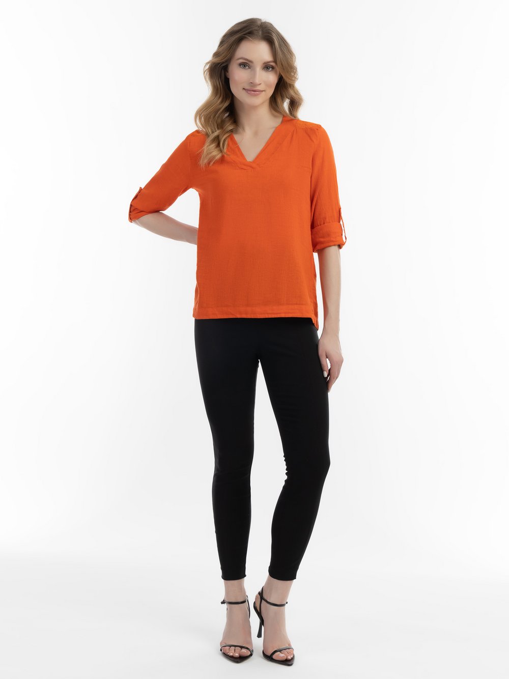 Usha Blusenshirt mit Spitze Damen Leinen orange, M