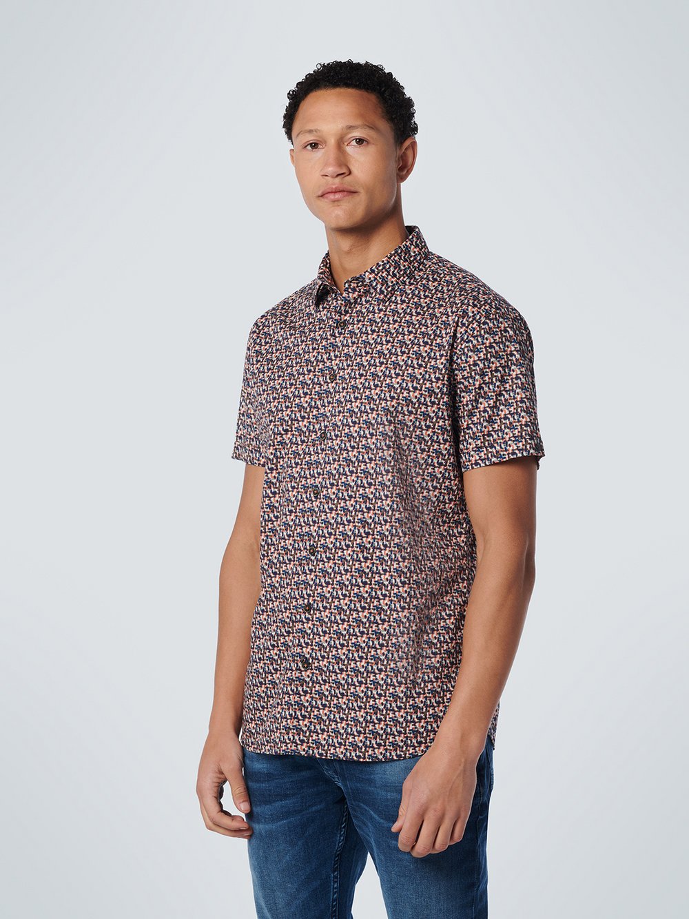 No Excess Kurzärmeliges Hemd Herren Regular Fit Baumwolle orange bedruckt, M