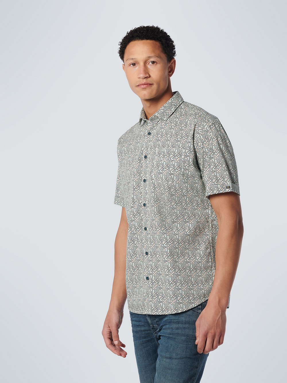 No Excess Kurzärmeliges Hemd Herren Regular Fit Baumwolle blau bedruckt, S