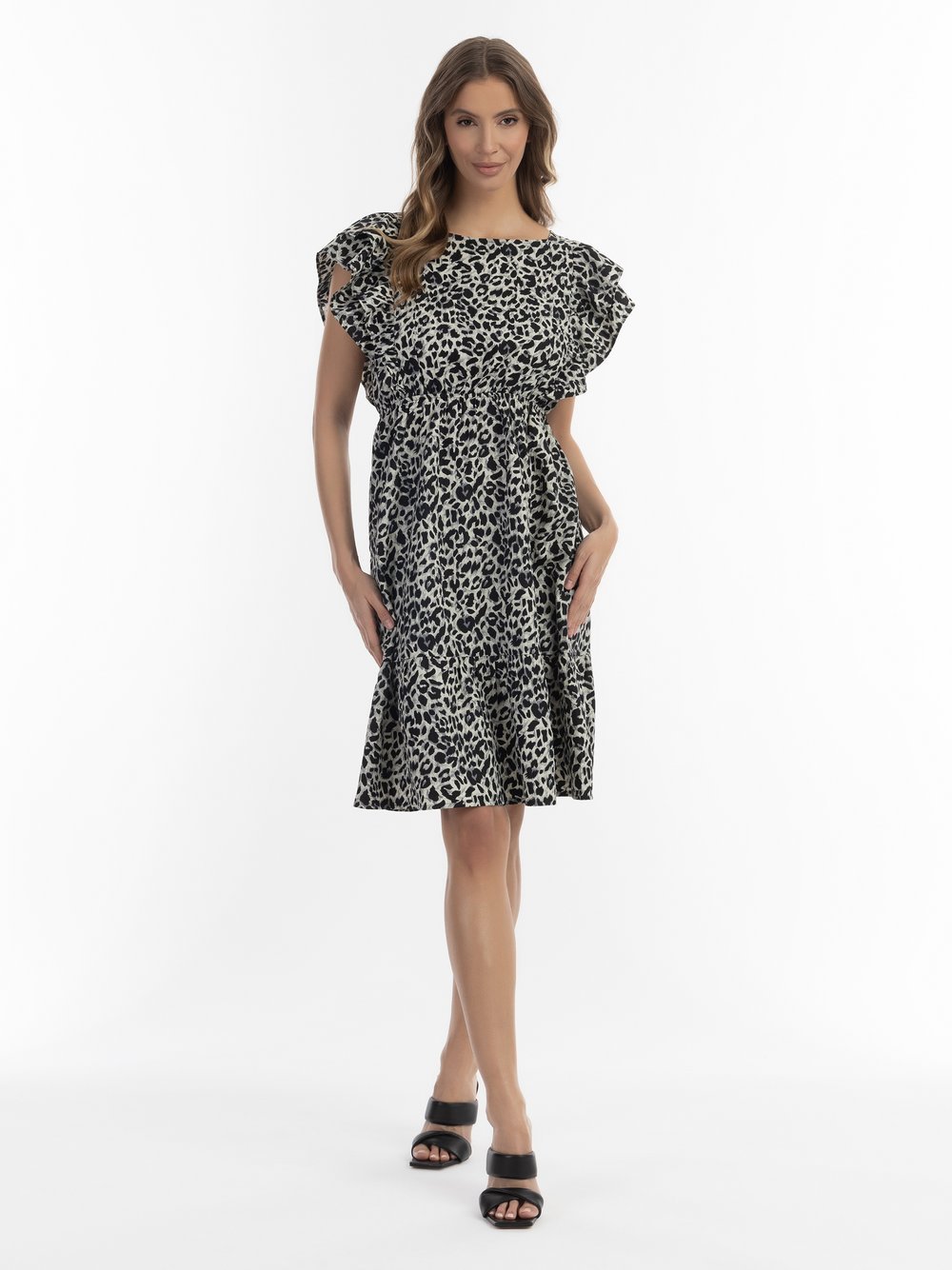 Faina Midikleid mit Leoprint Damen grau gemustert, L