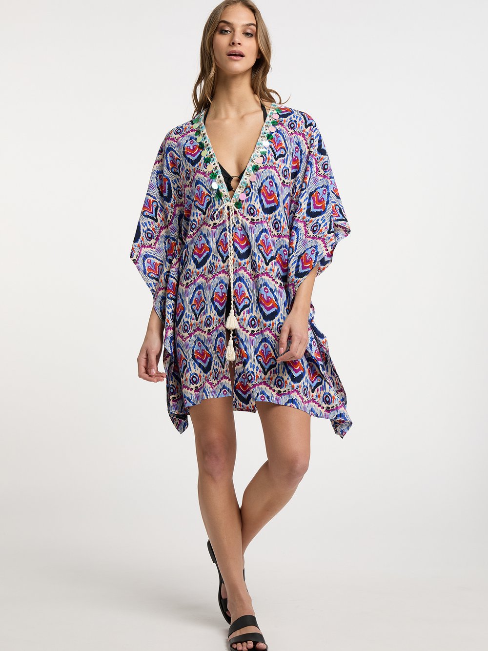 IZIA Kimono Damen Baumwolle mehrfarbig gemustert, L