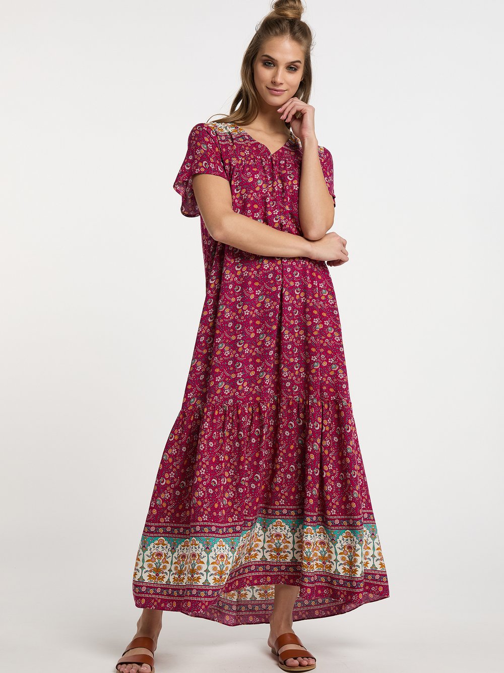 Usha Sommerkleid mit Blumenprint Damen Viskose pink gemustert, L