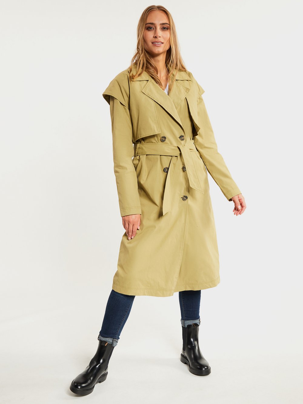 Dreimaster Trenchcoat Damen Baumwolle grün, XS