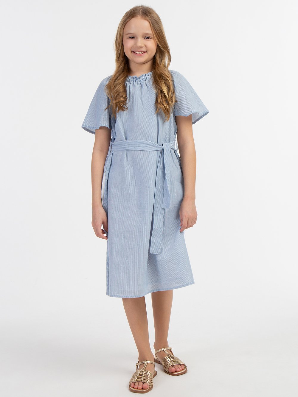 Dreimaster Sommerkleid Mädchen blau gestreift, 128