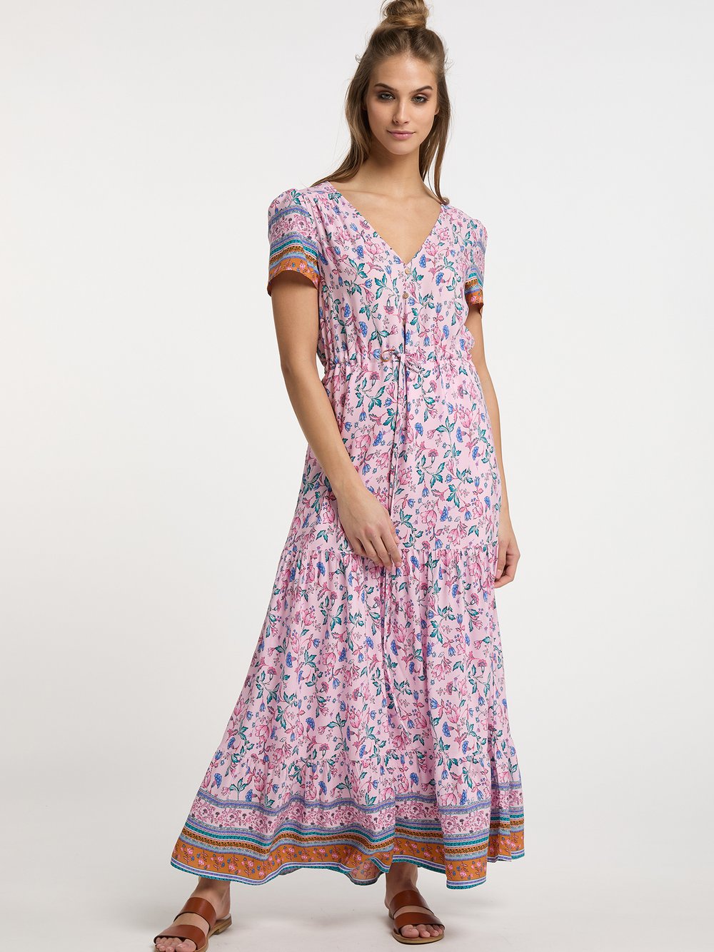 Usha Maxikleid mit Blumenprint Damen Viskose mehrfarbig gemustert, XL