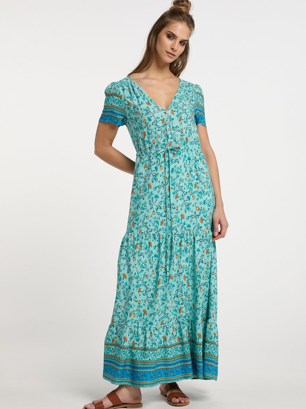 Usha Maxikleid mit Blumenprint Damen Viskose blau gemustert, L