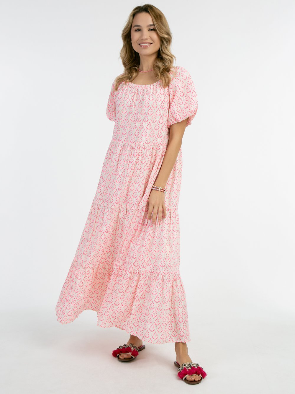 IZIA Kurzarm Maxikleid Damen rosa gemustert, XS