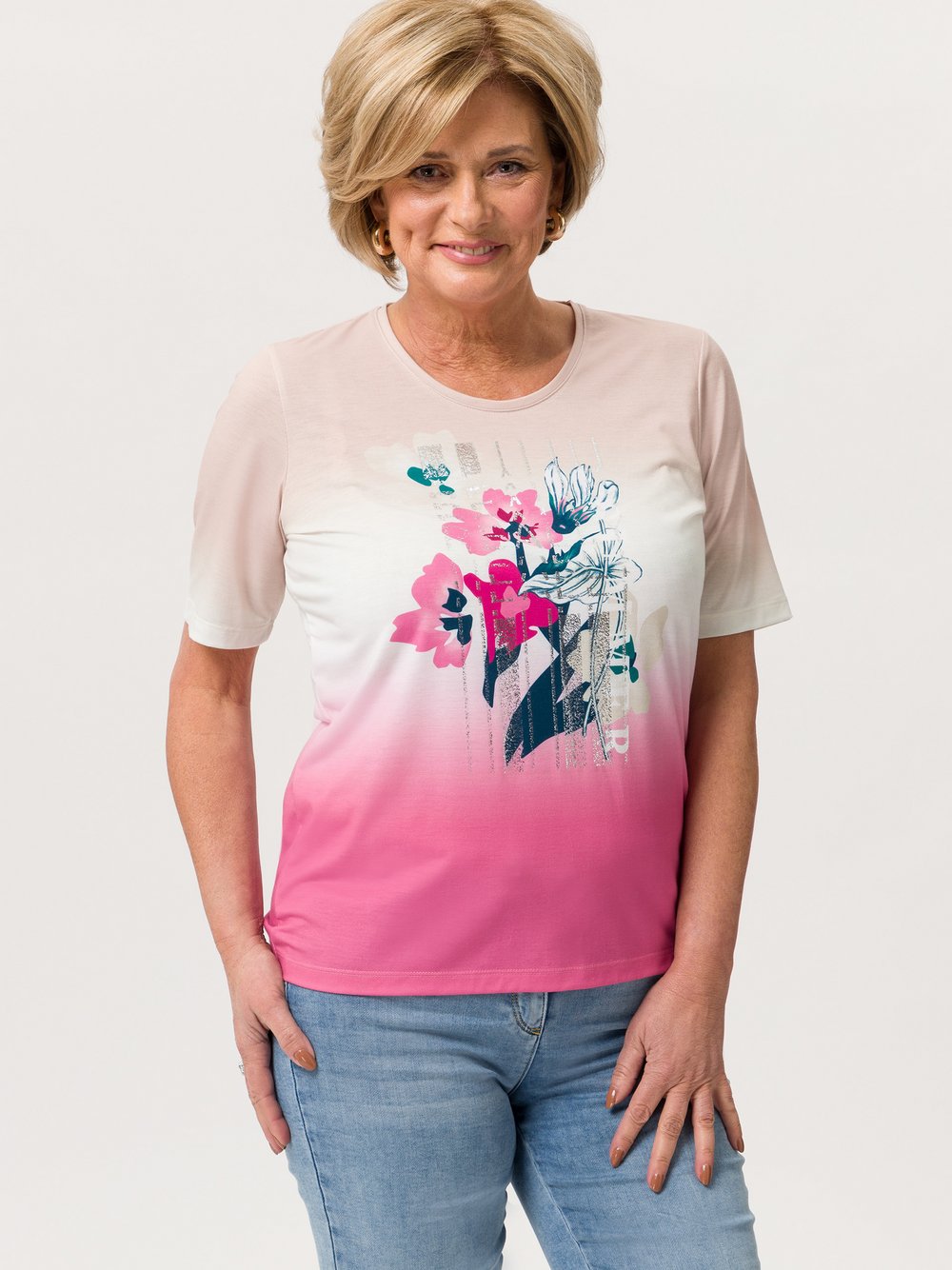 Frank Walder Shirt Damen Viskose rosa gemustert, 48