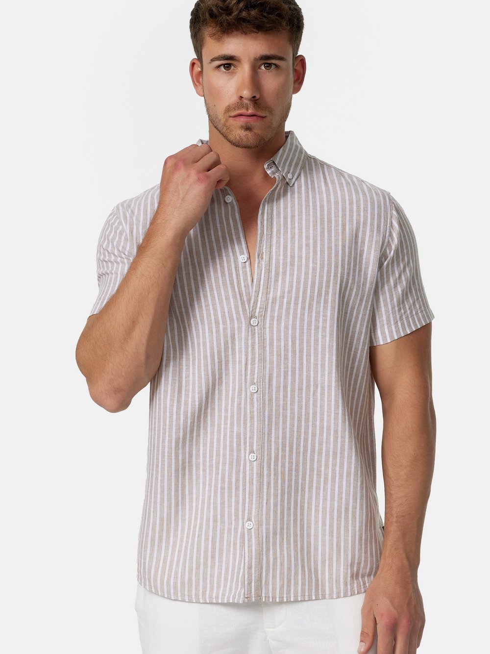 Indicode Hemd Kurzarm Herren Regular Fit Leinen grau, XL