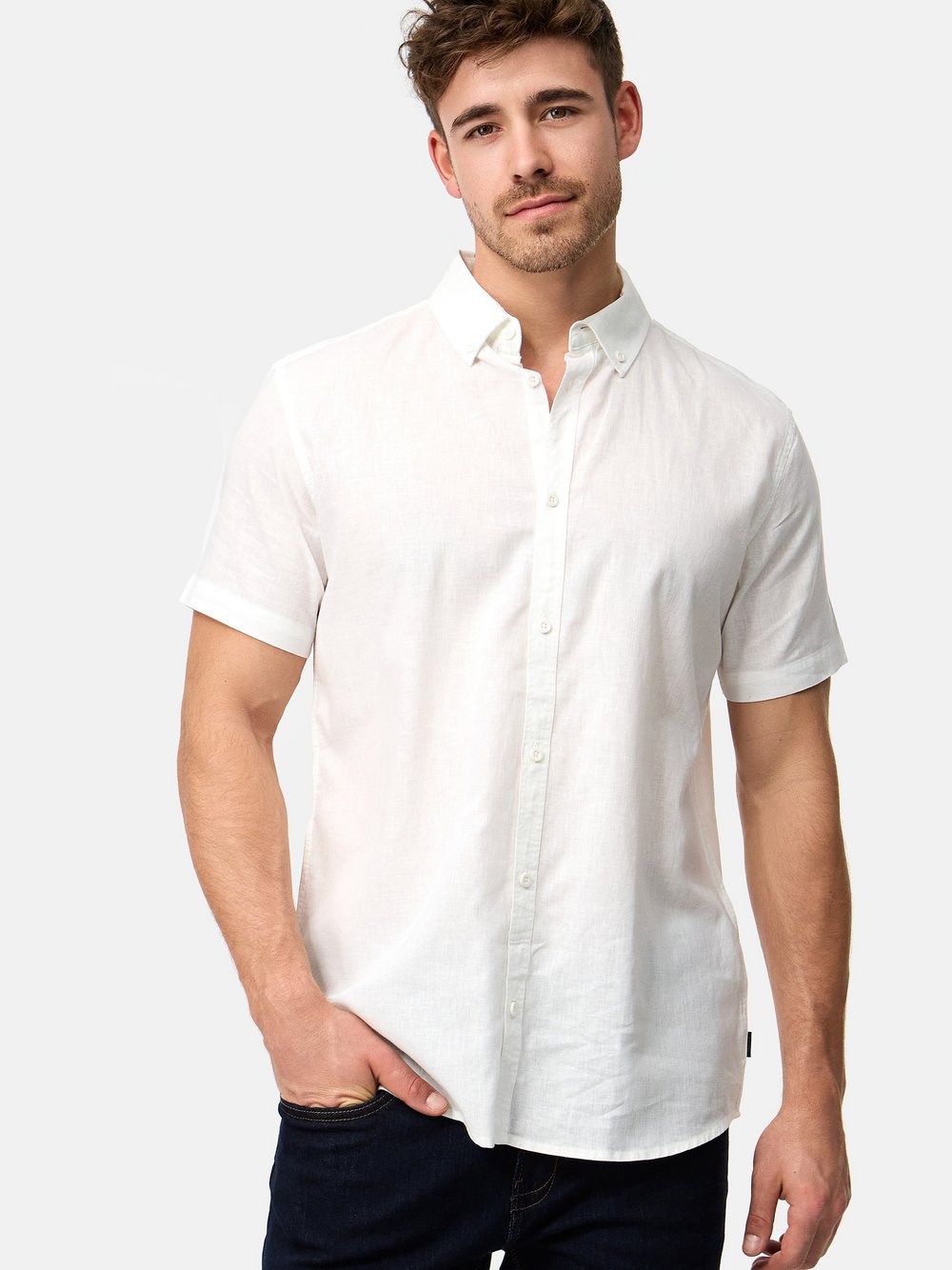 Indicode Hemd Kurzarm Herren Regular Fit Leinen weiß, XXL