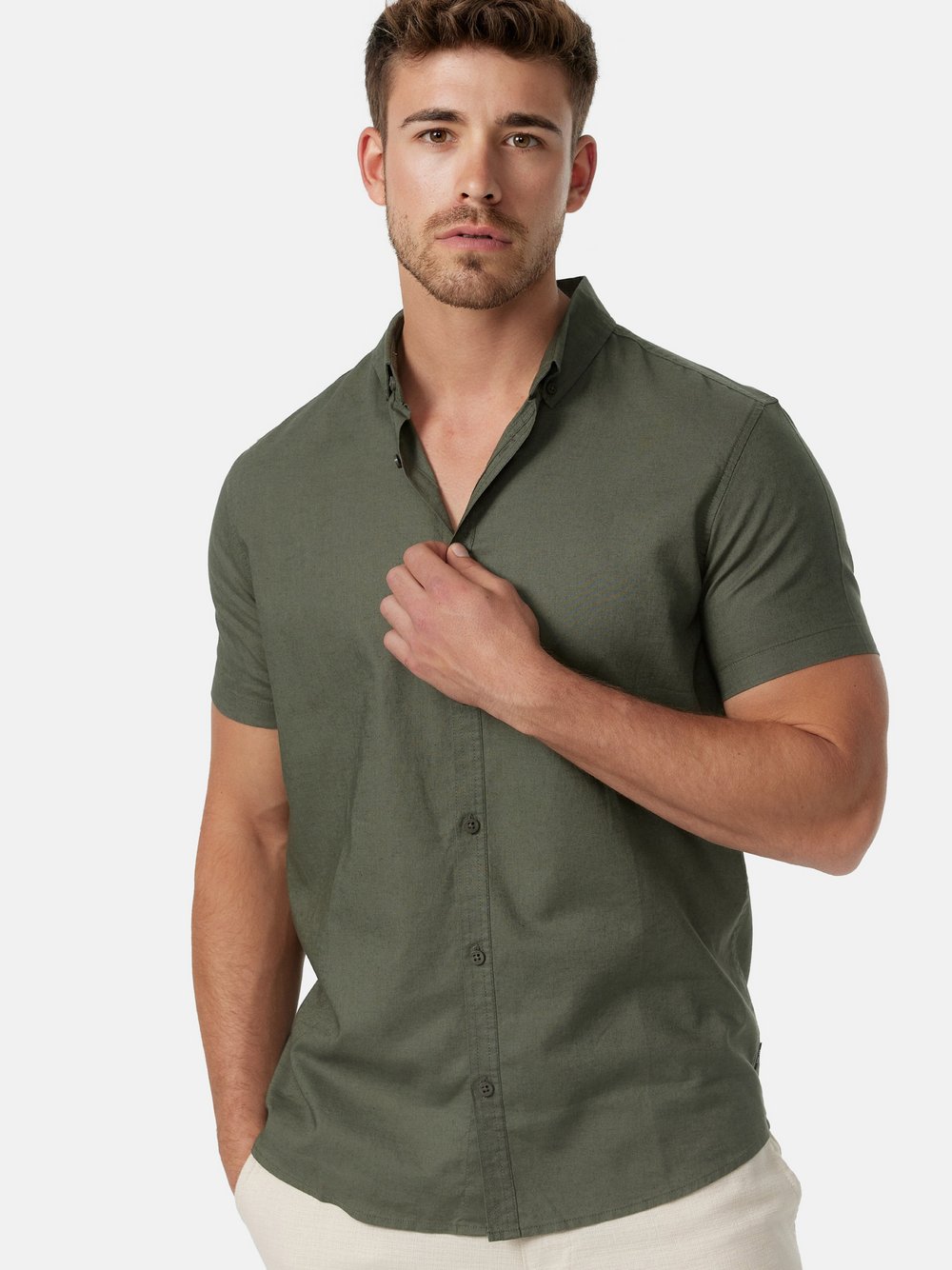 Thumbnail - Indicode Hemd Kurzarm Herren Regular Fit Leinen grün, XXL