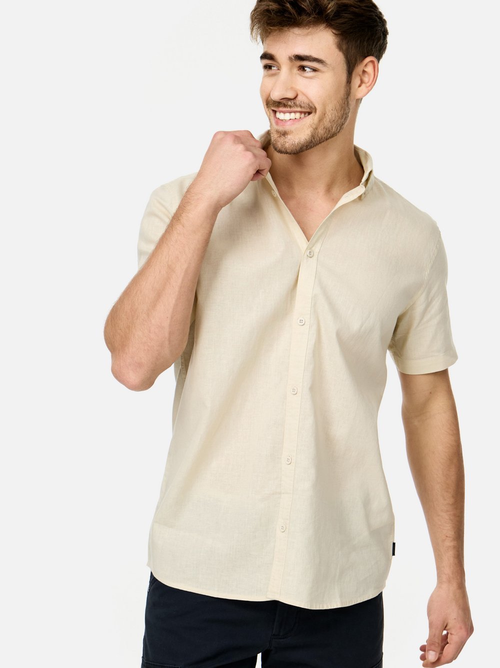 Indicode Hemd Kurzarm Herren Regular Fit Leinen beige, S