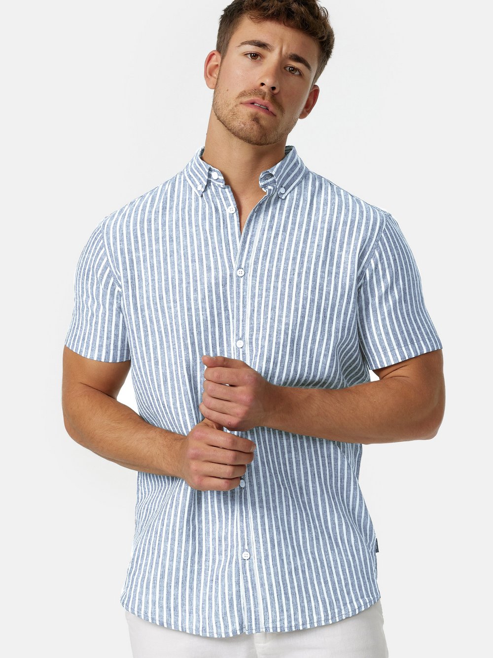 Thumbnail - Indicode Hemd Kurzarm Herren Regular Fit Leinen blau, XXL