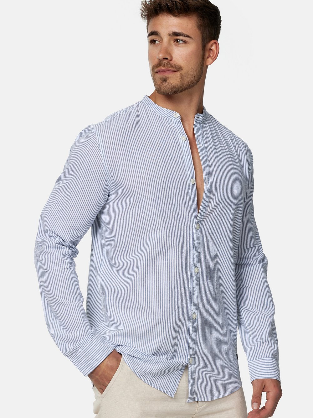 Indicode Langarmhemd Herren Regular Fit Baumwolle blau gestreift, XXL