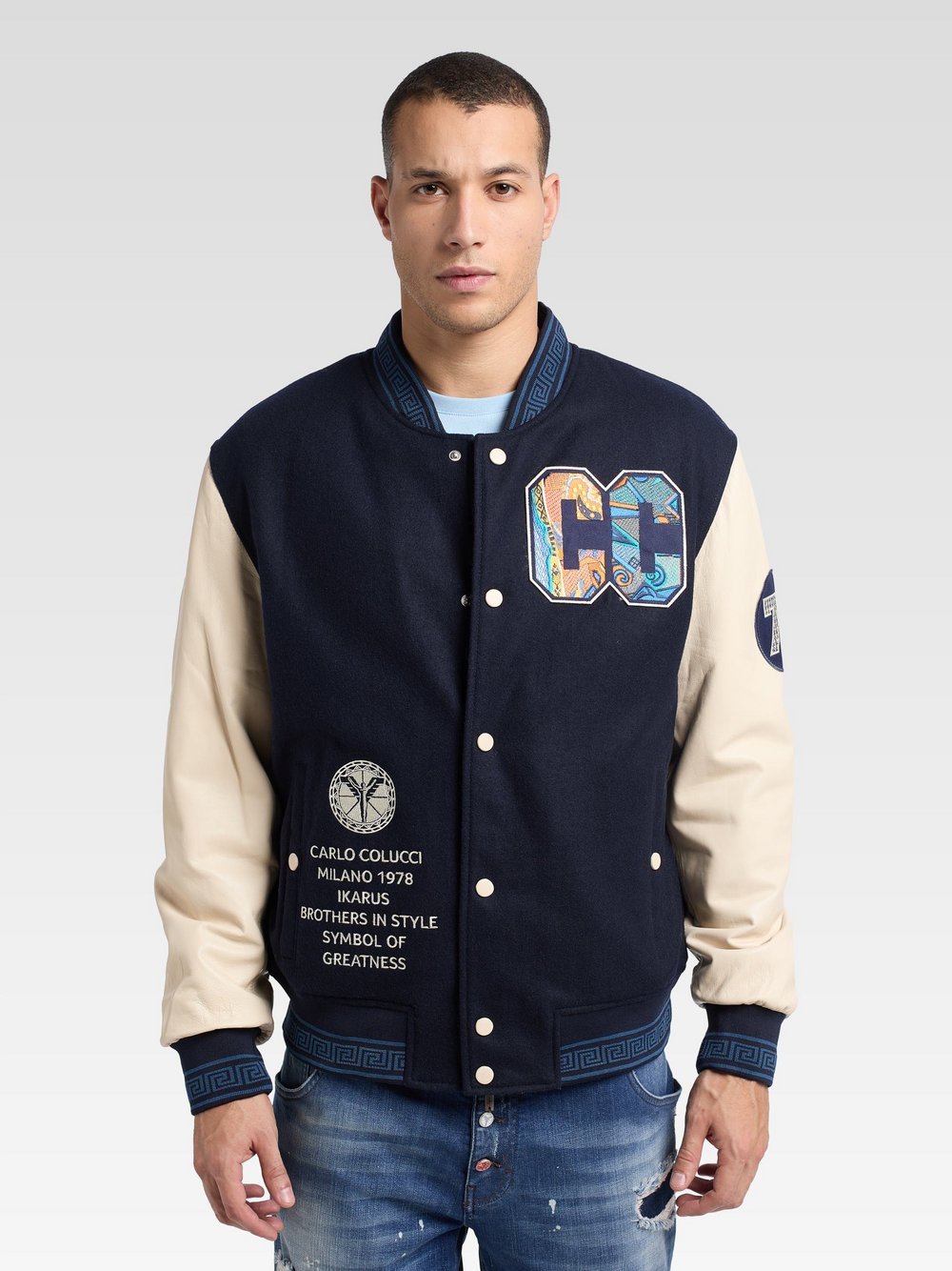 Carlo Colucci Collegejacke  Herren Wolle blau bedruckt, 52