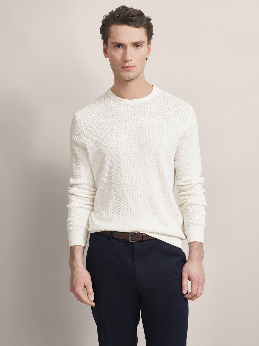 Bugatti Strickpullover mit Cashmere-Anteil Herren Baumwolle weiß, L