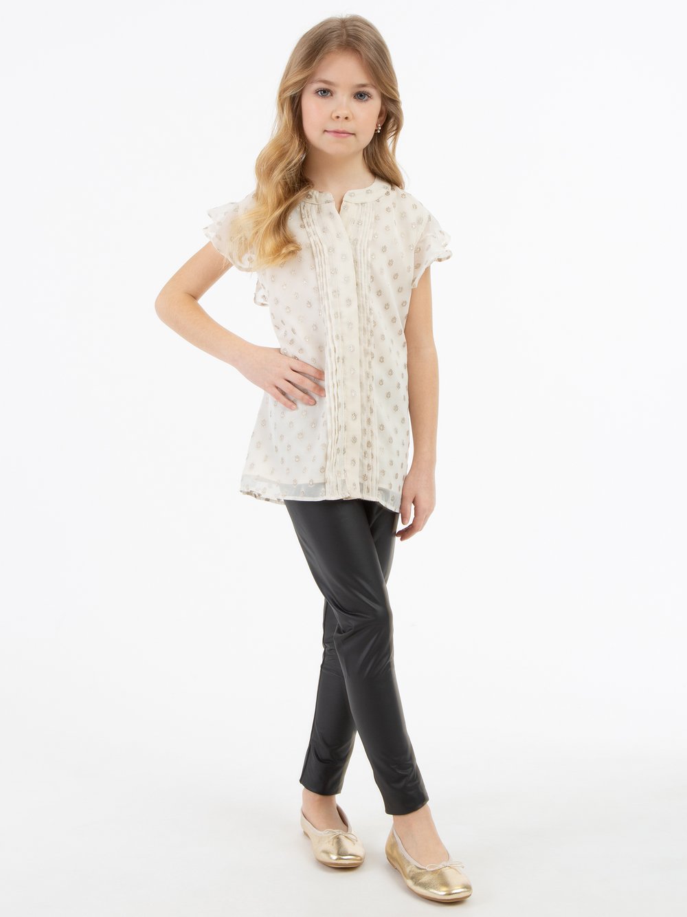 Faina Bluse Mädchen gold gepunktet, 122