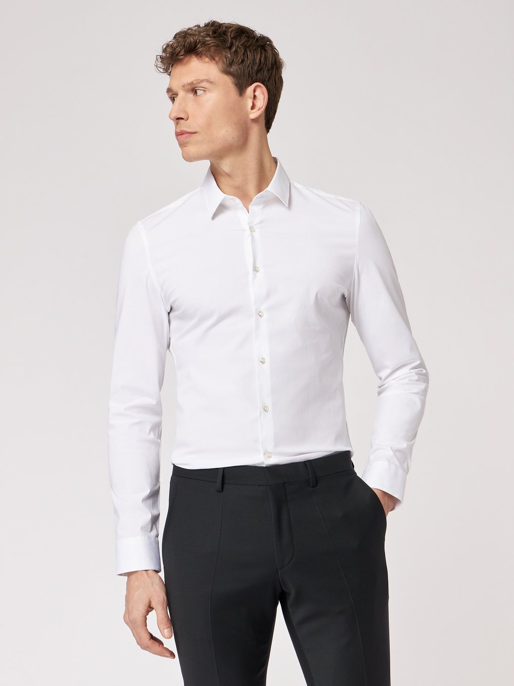 Roy Robson Businesshemd Herren Slim Fit Leinen Kentkragen weiß, 44