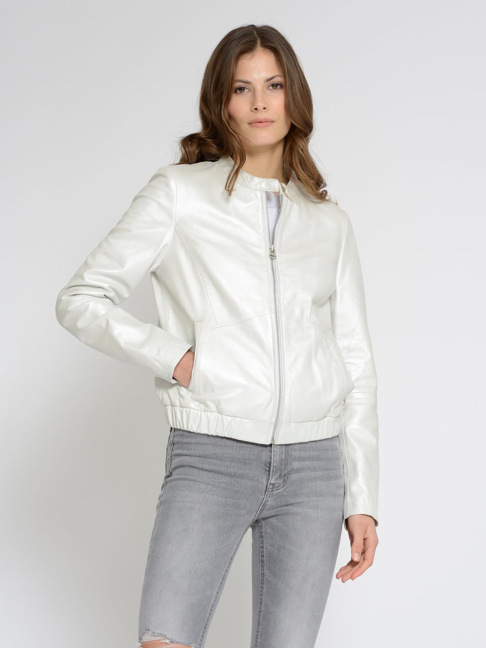 Maze Lederblouson Damen weiß, XS