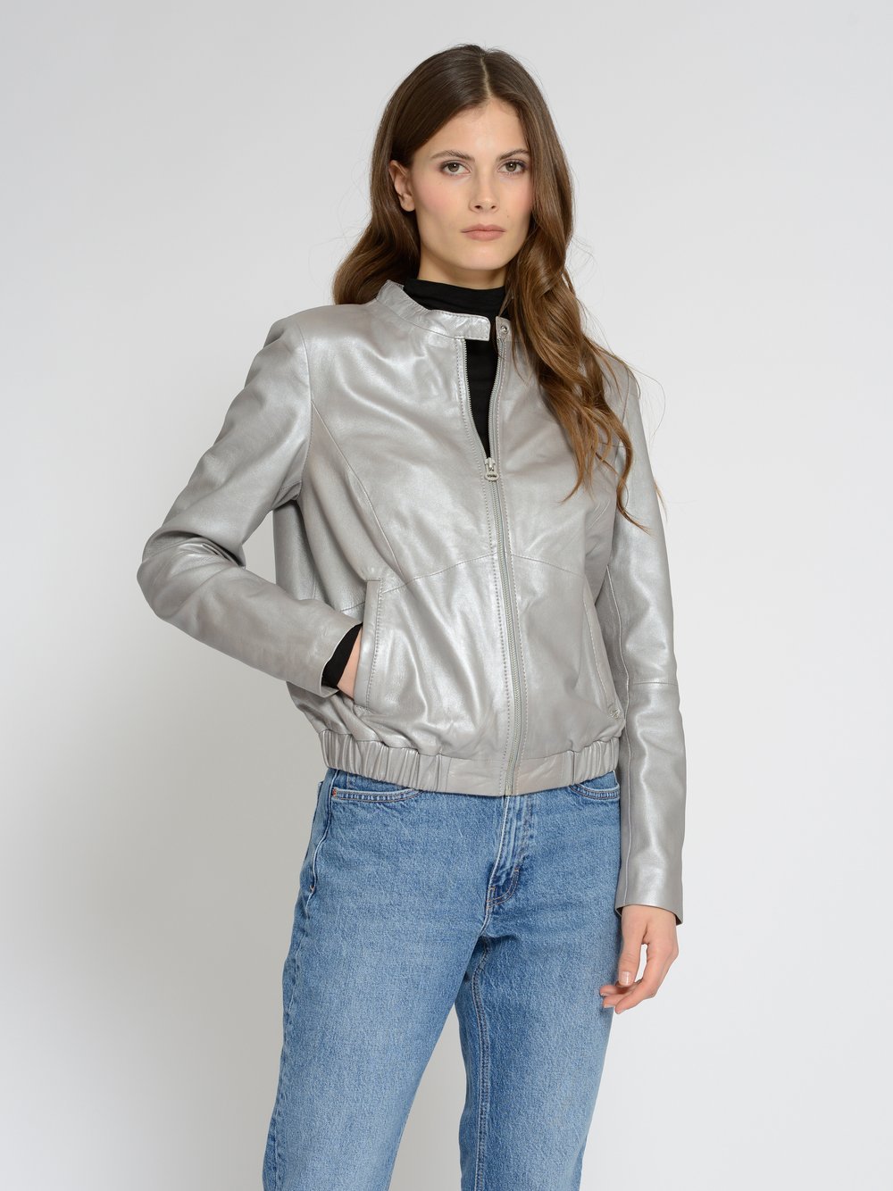 Maze Lederblouson Damen silber, XS