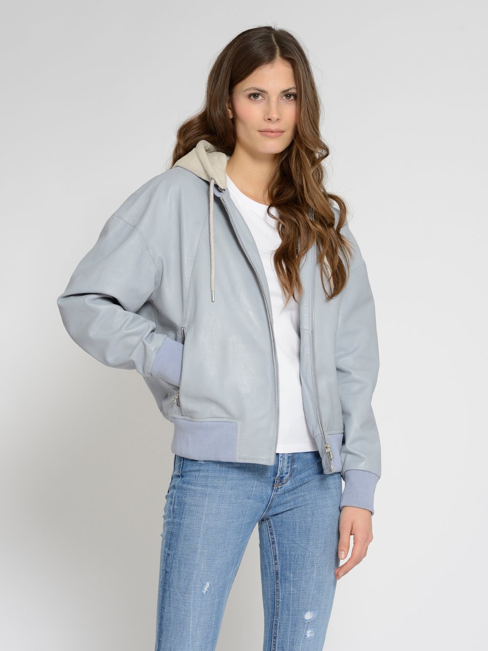 Maze Lederblouson Damen blau, L