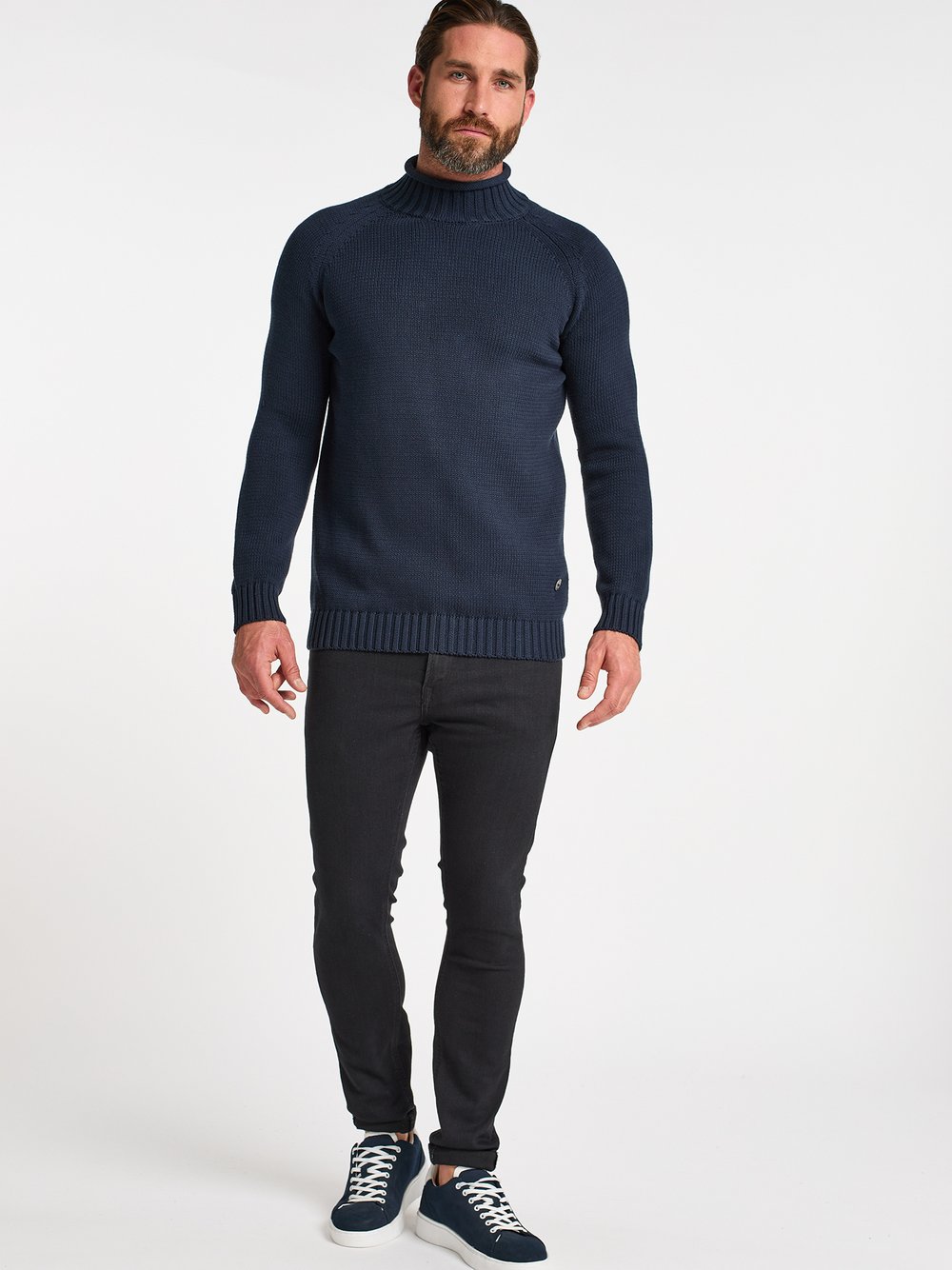 Dreimaster Strickpullover Herren Baumwolle blau, L